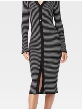 Striped Black & White Button-Front Rib Knit Dress nwt size large🌺